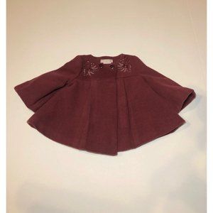 Burgundy Pea Coat size 3-6 months